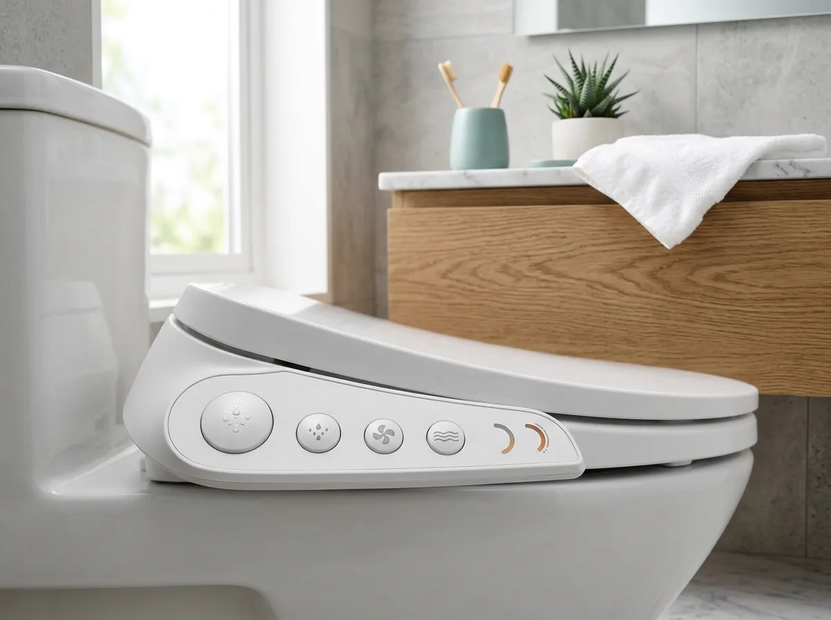 Comfortable, clean modern bathroom with a bidet toilet seat