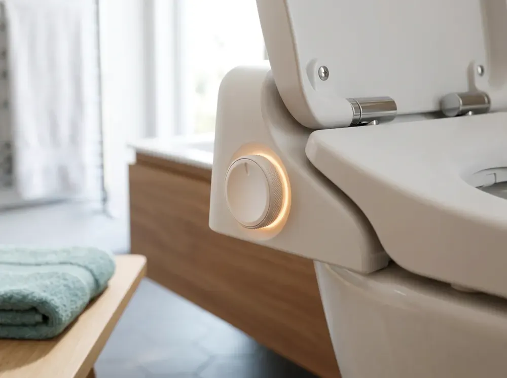 Comfortable, clean modern bathroom with a bidet toilet seat