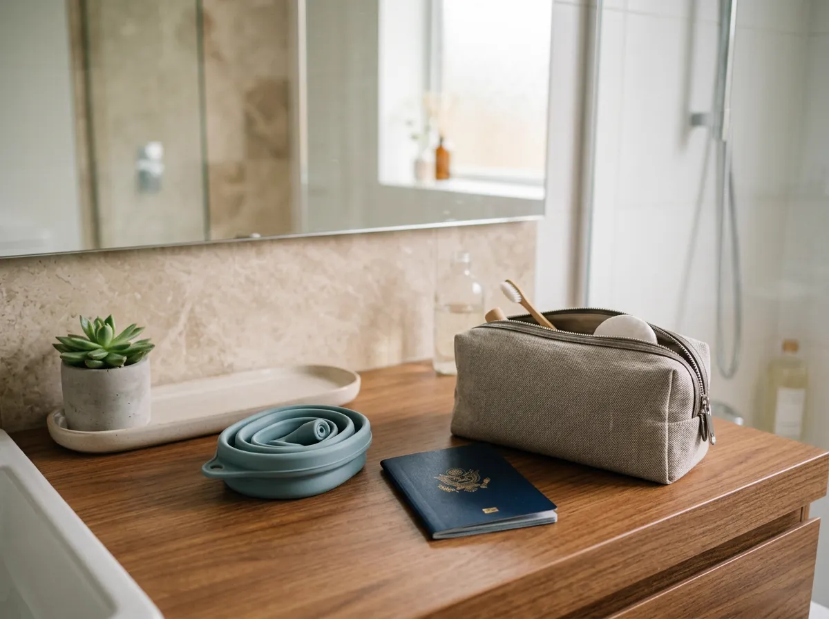 Close-up of a bidet seat's adjustable cleansing wand and soft nightlight