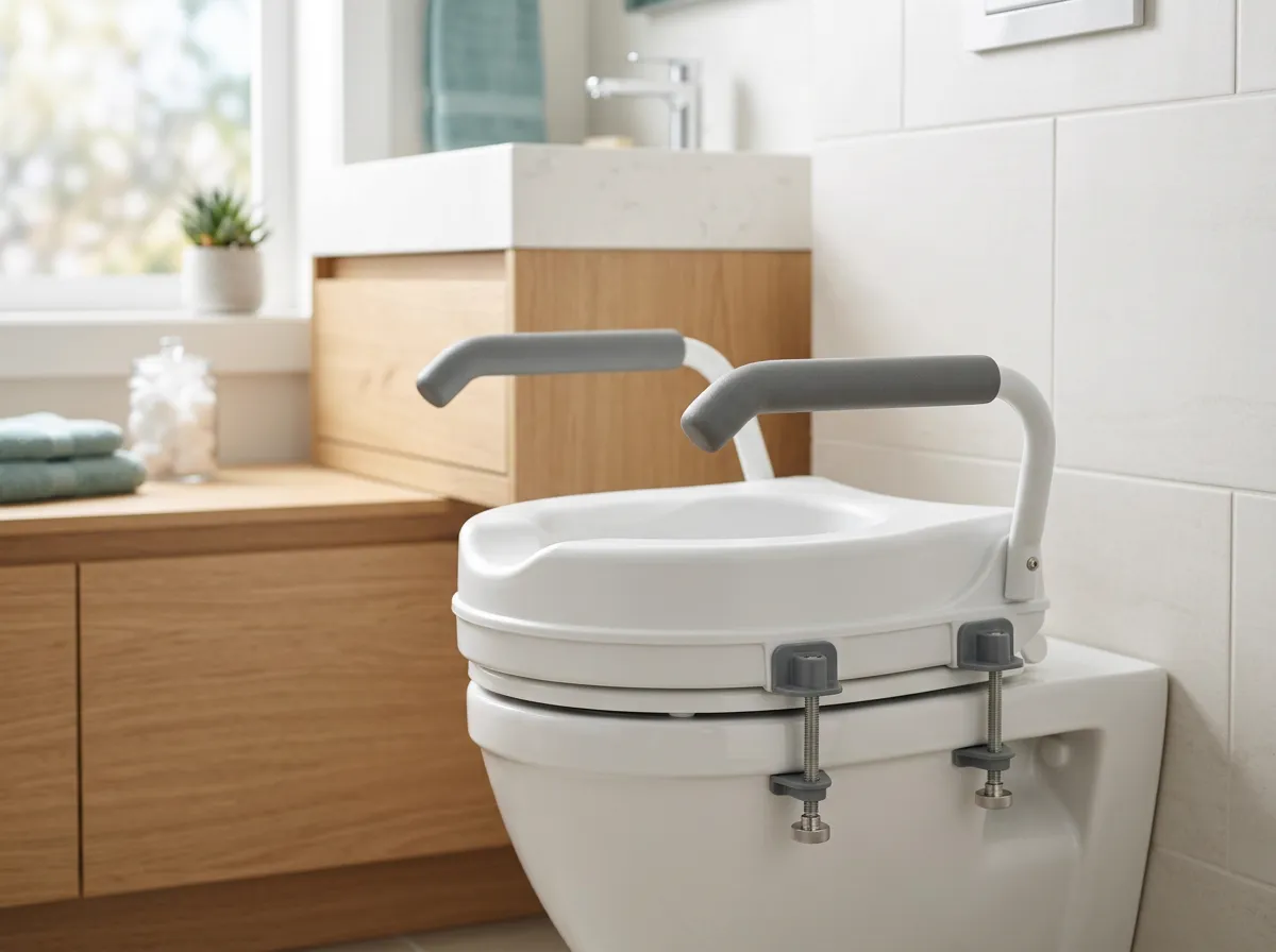 Close-up of a bidet seat's adjustable cleansing wand and soft nightlight