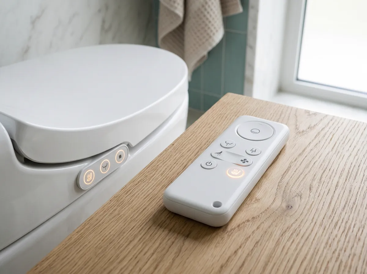 Comfortable, clean modern bathroom with a bidet toilet seat