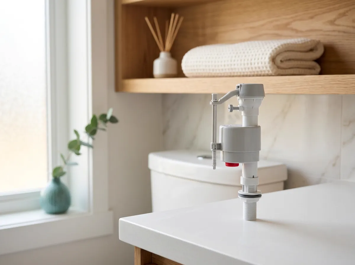 Close-up of a bidet seat's adjustable cleansing wand and soft nightlight