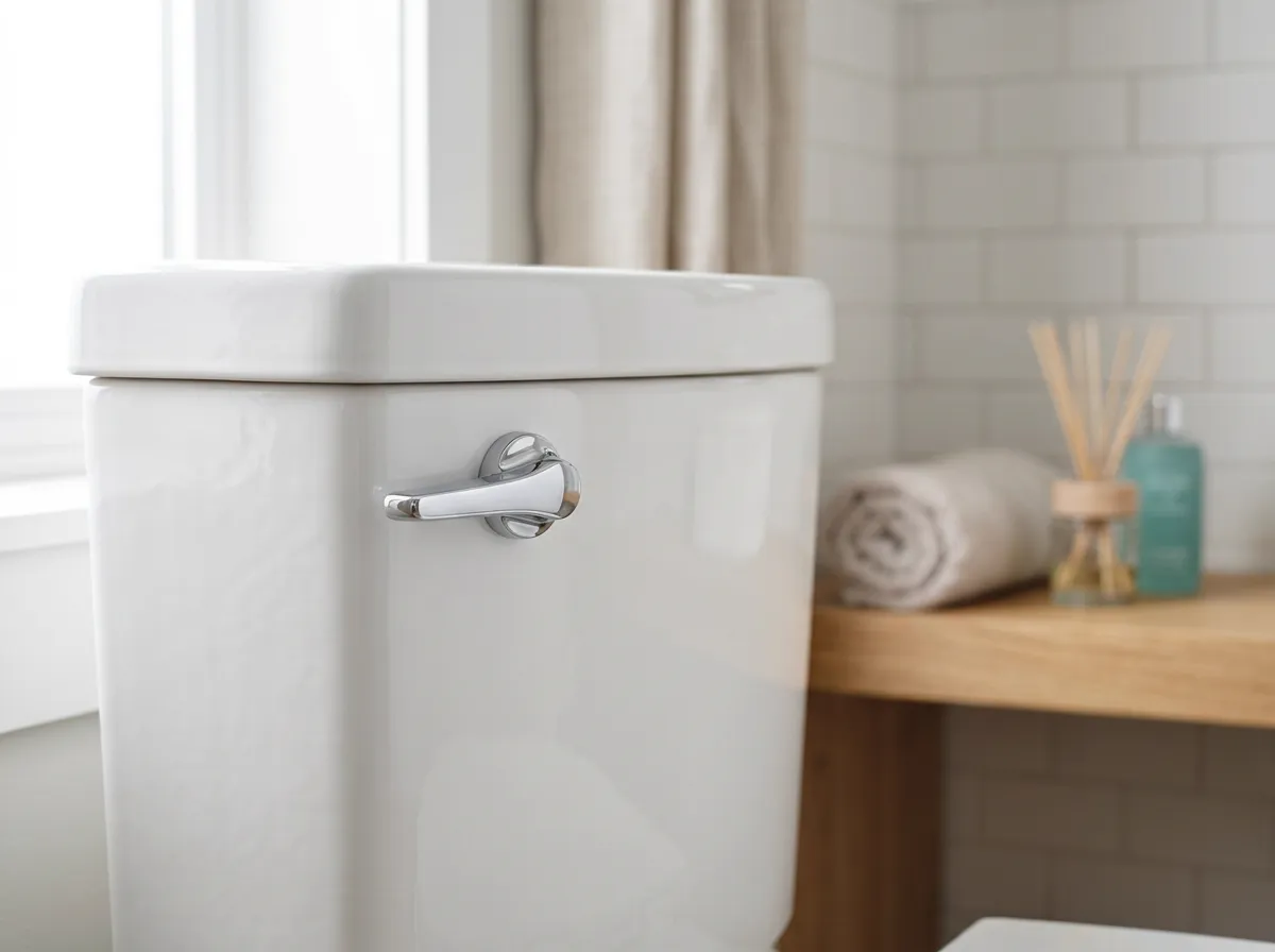 Close-up of a bidet seat's adjustable cleansing wand and soft nightlight