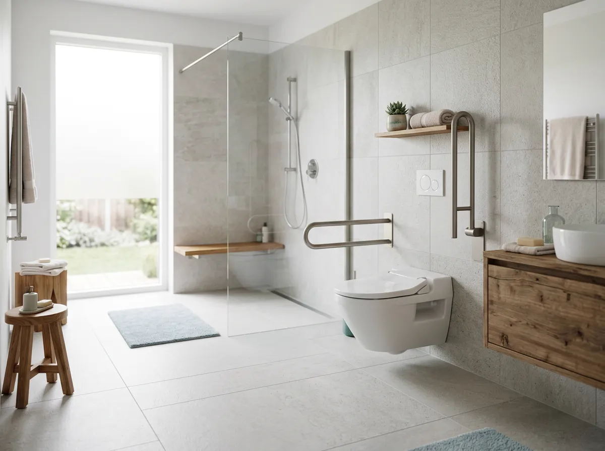 Comfortable, clean modern bathroom with a bidet toilet seat