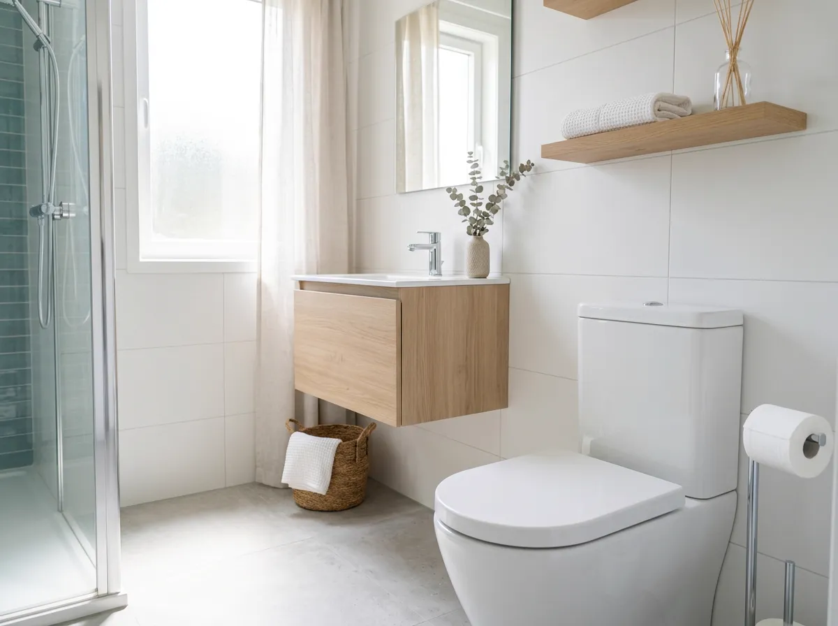 Comfortable, clean modern bathroom with a bidet toilet seat