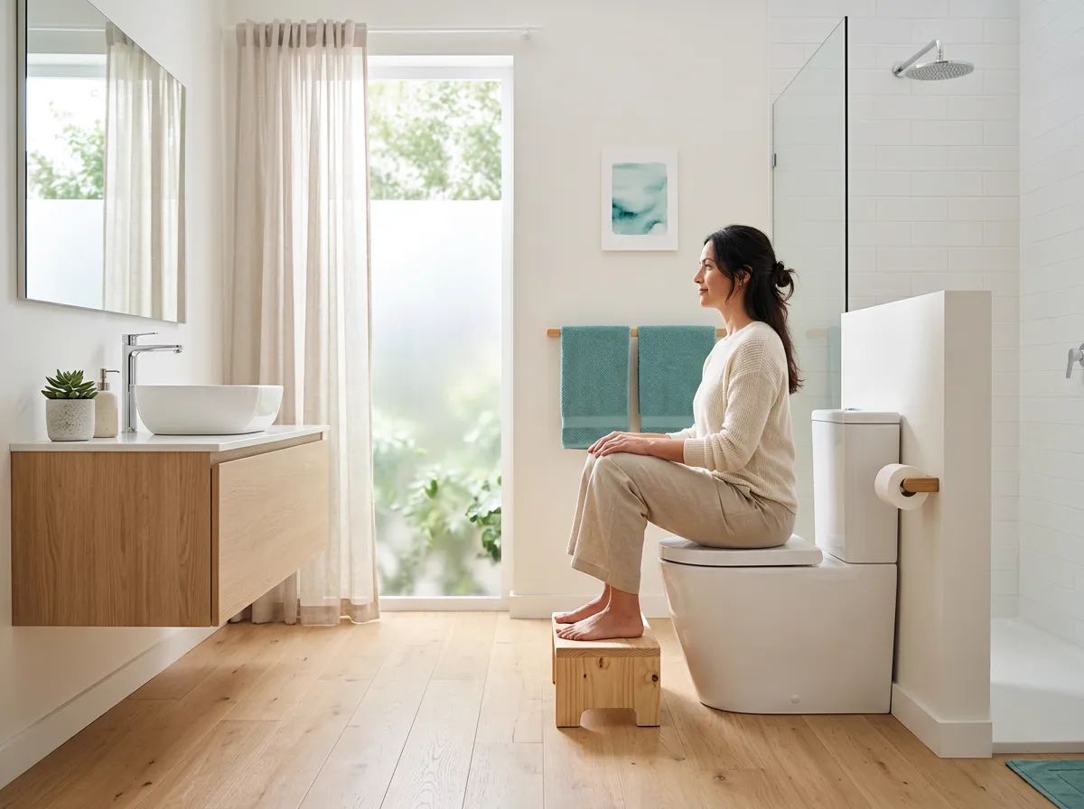 Close-up of a bidet seat's adjustable cleansing wand and soft nightlight