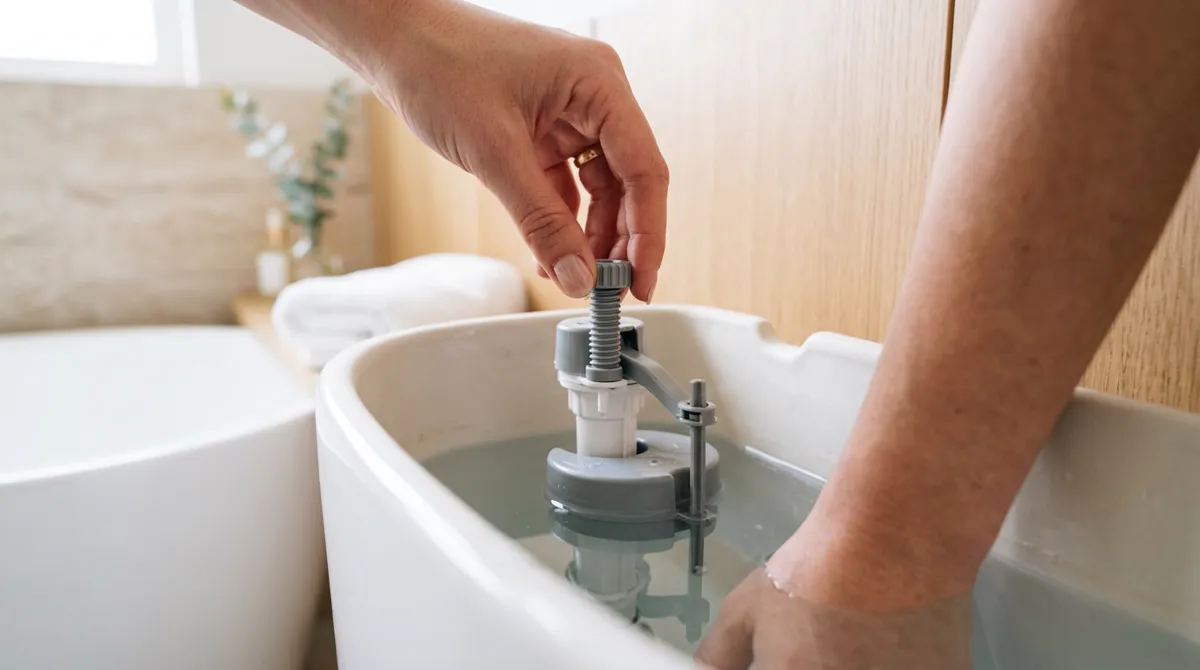 Adjusting the float with a screw on the fill valve