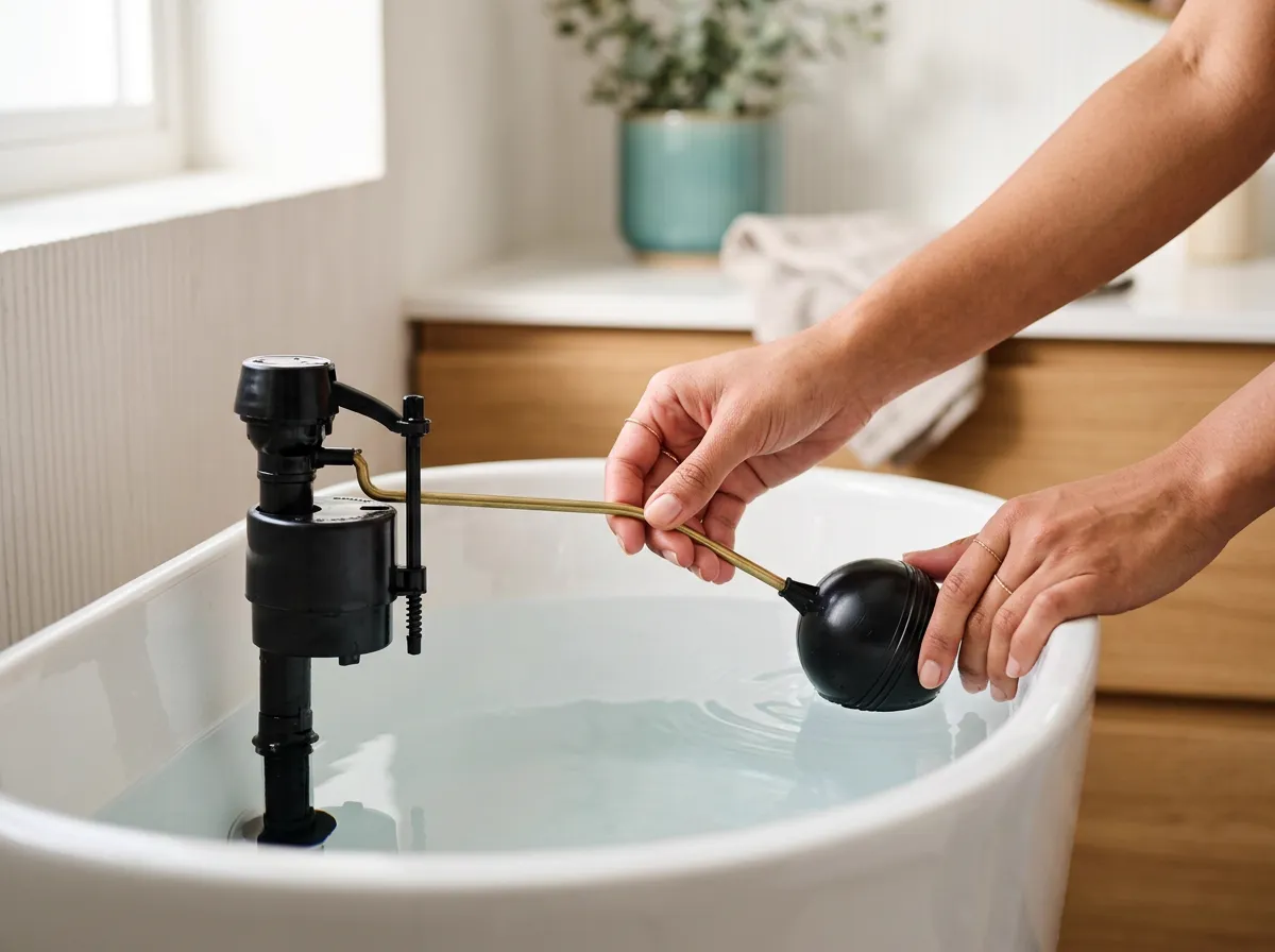 Adjusting a toilet ball float on a rod