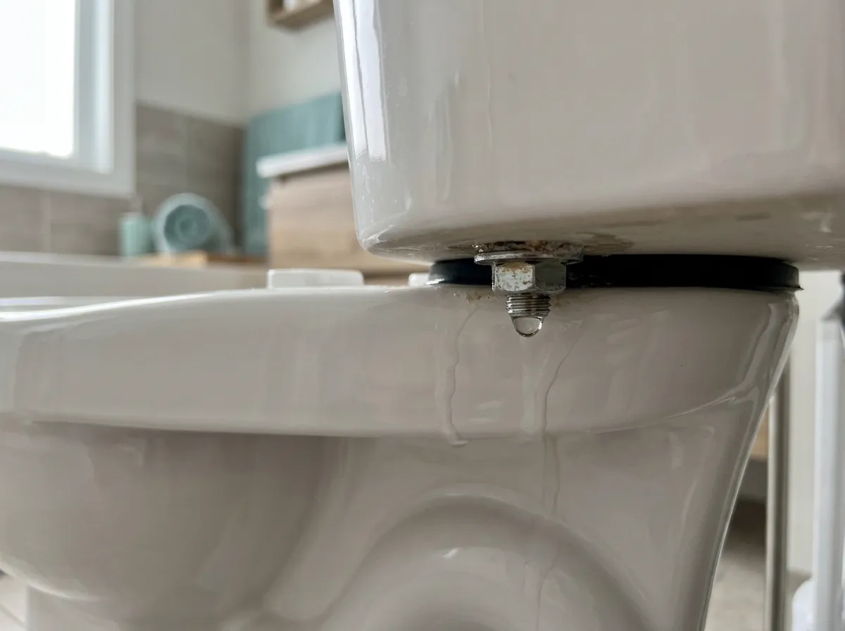 Water down the back of the bowl: tank bolts and the tank-to-bowl gasket