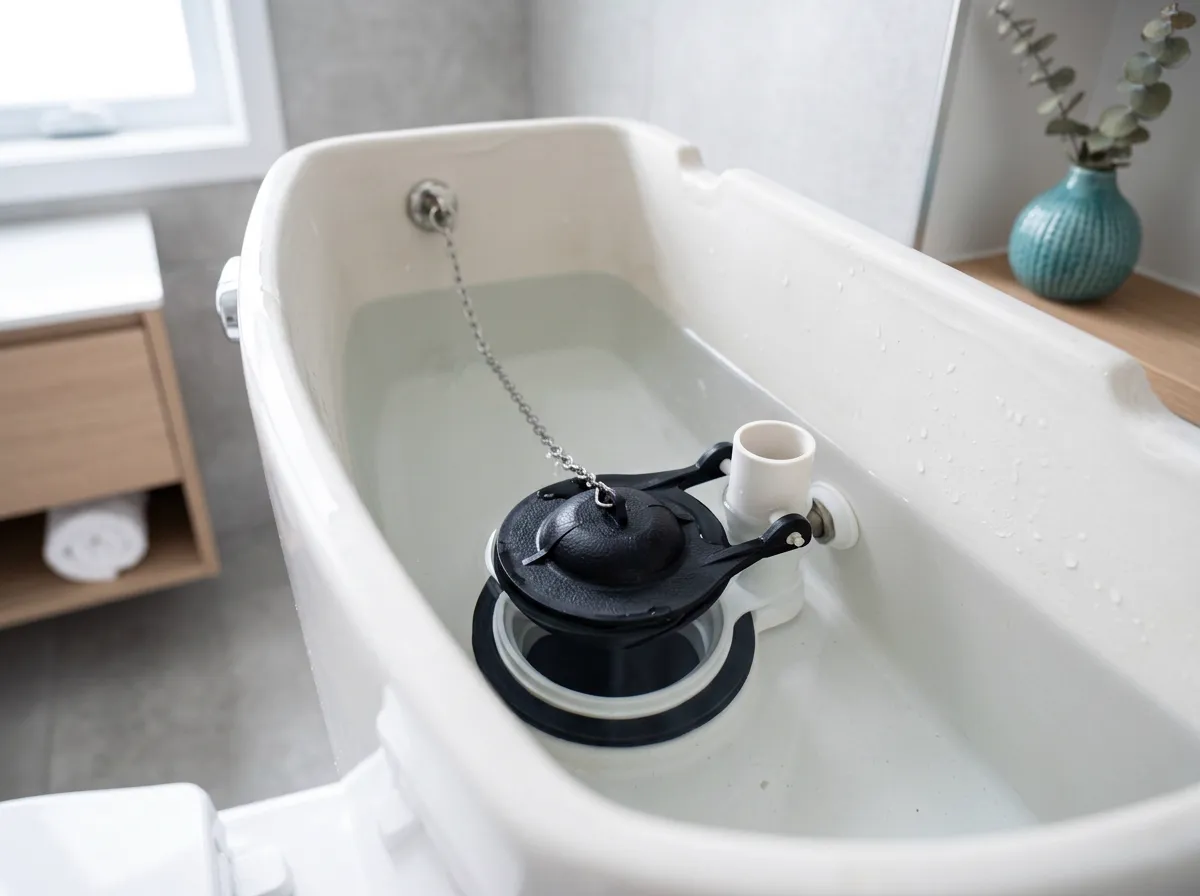 The flapper: the rubber seal that lifts off the flush valve to release the tank