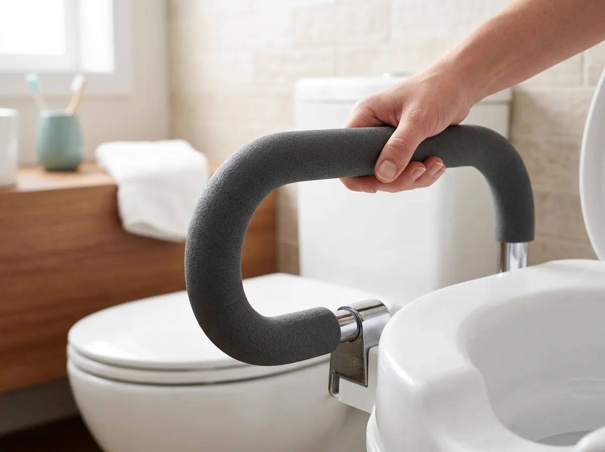 Vive Raised Toilet Seat Riser with Handles in a modern bathroom